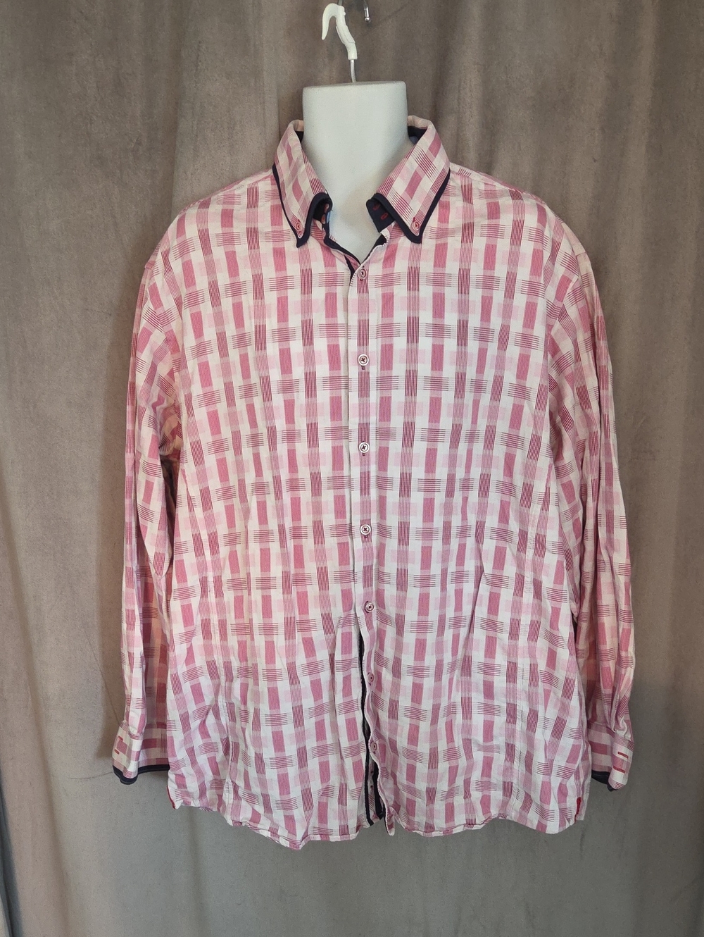2XL Jermyn & Bond Men's Pink Plaid Long-Sleeve Button-Down Shirt